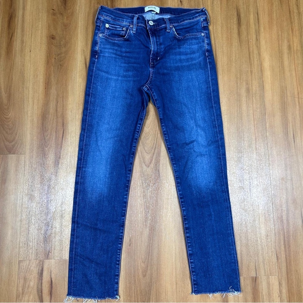 Agolde Blue Straight Leg Jeans Womens Size 28 Raw Hem Classic Denim